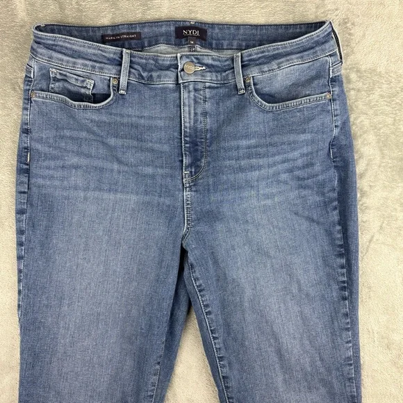 NYDJ Jeans Womens 14 Blue Marilyn Straight Lift Tuck Denim Stretch Medium Wash - Picture 4 of 14